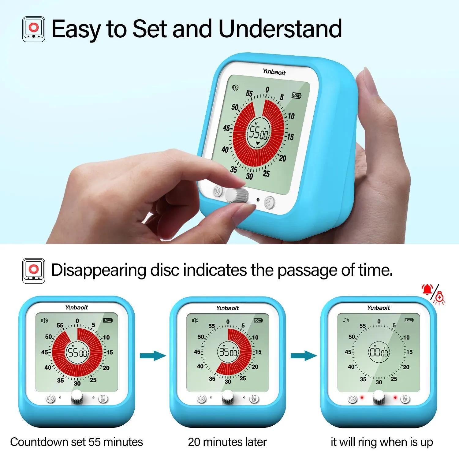 Minuterie Visuelle Numérique de 60 Minutes avec Écran Coloré de 3.5 Pouces, Compte à Rebours pour En
