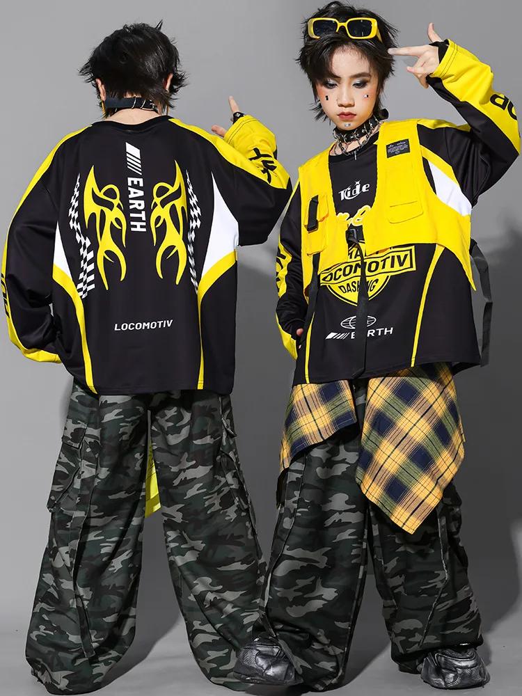 Ensemble de vêtements de danse de rue pour filles, veste K-pop, sweat-shirt, pantalon jaune, costume