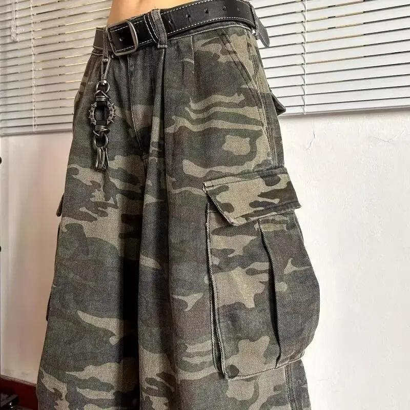 Style américain denim vintage couteau incurvé style pantalon court en détresse camouflage pantalon d