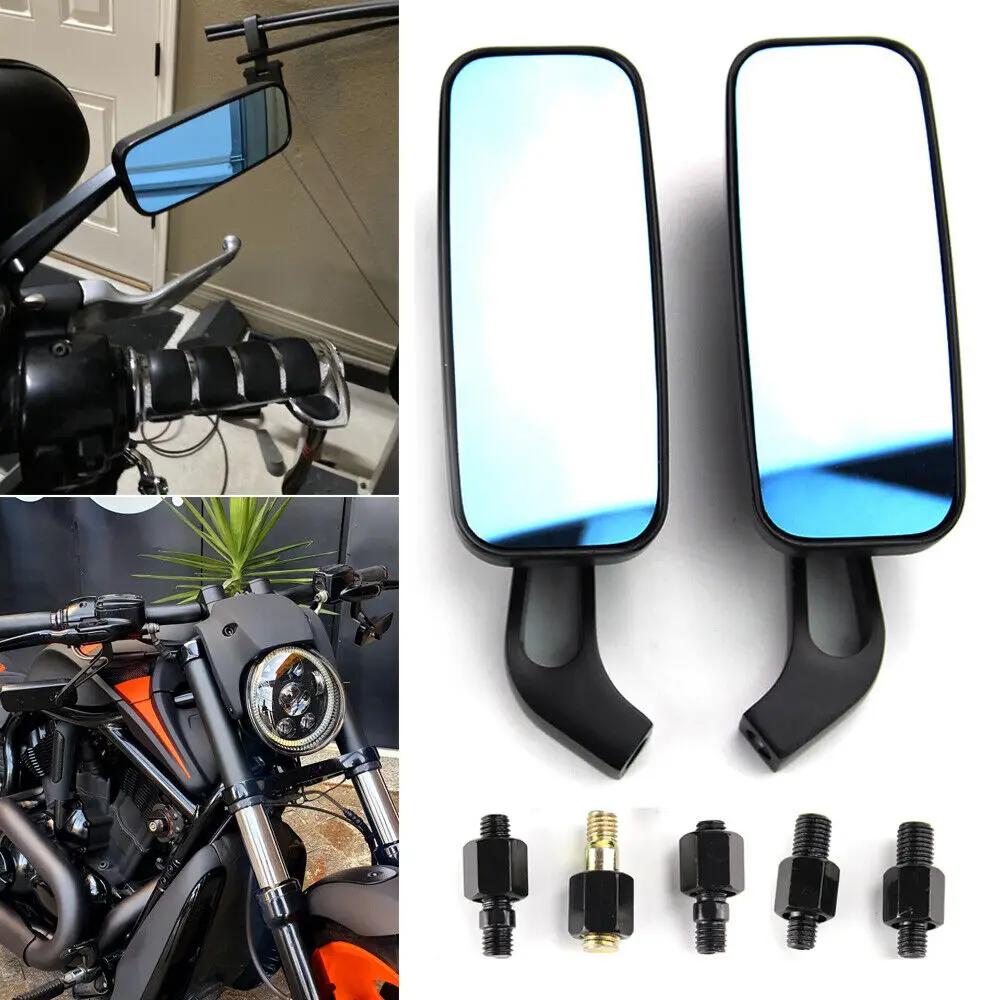 Rétroviseurs de moto rectangulaires noirs pour Harley Cruiser Bobber Chopper Softail Sportster