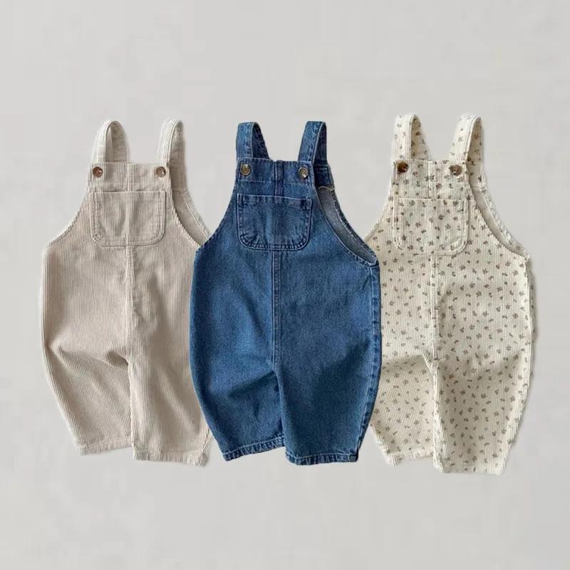 Salopette décontractée en coton pour bébé - Motif floral et pantalon denim, collection automne