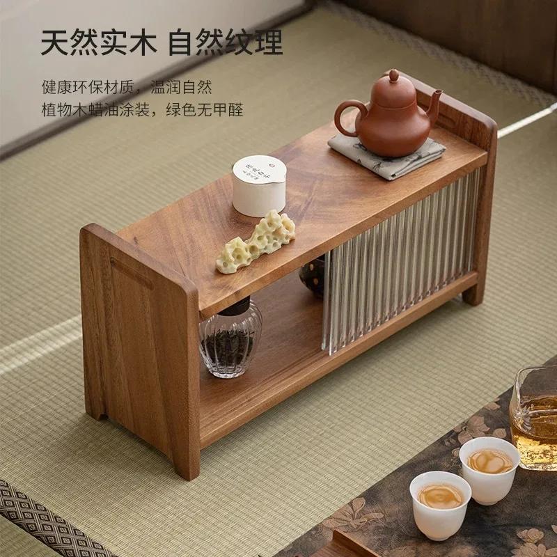 Changhong – support à tasses de bureau en noyer, service à thé avec porte coulissante, petit support
