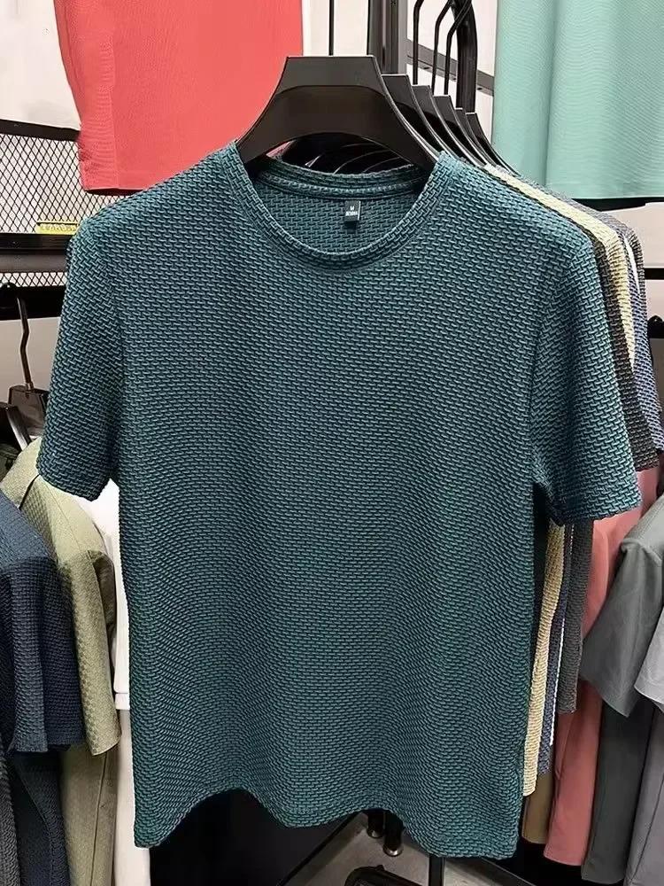 T-shirt d'été en maille de soie glacée pour homme, col rond, manches courtes, nouvelle collection 20