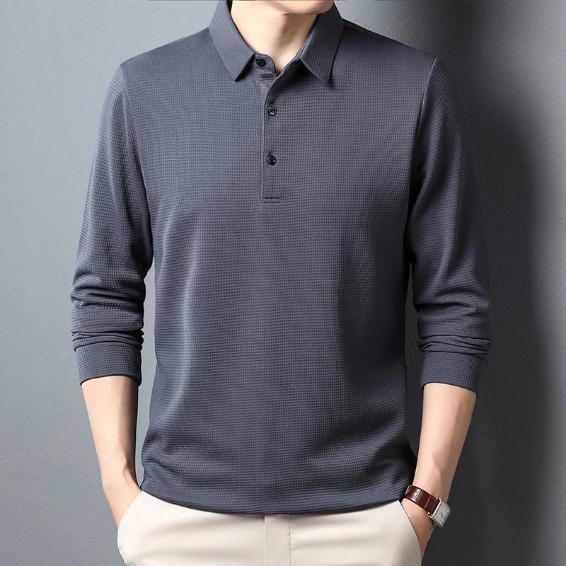 Polo d'affaires décontracté à manches longues pour hommes, T-shirt d'été confortable