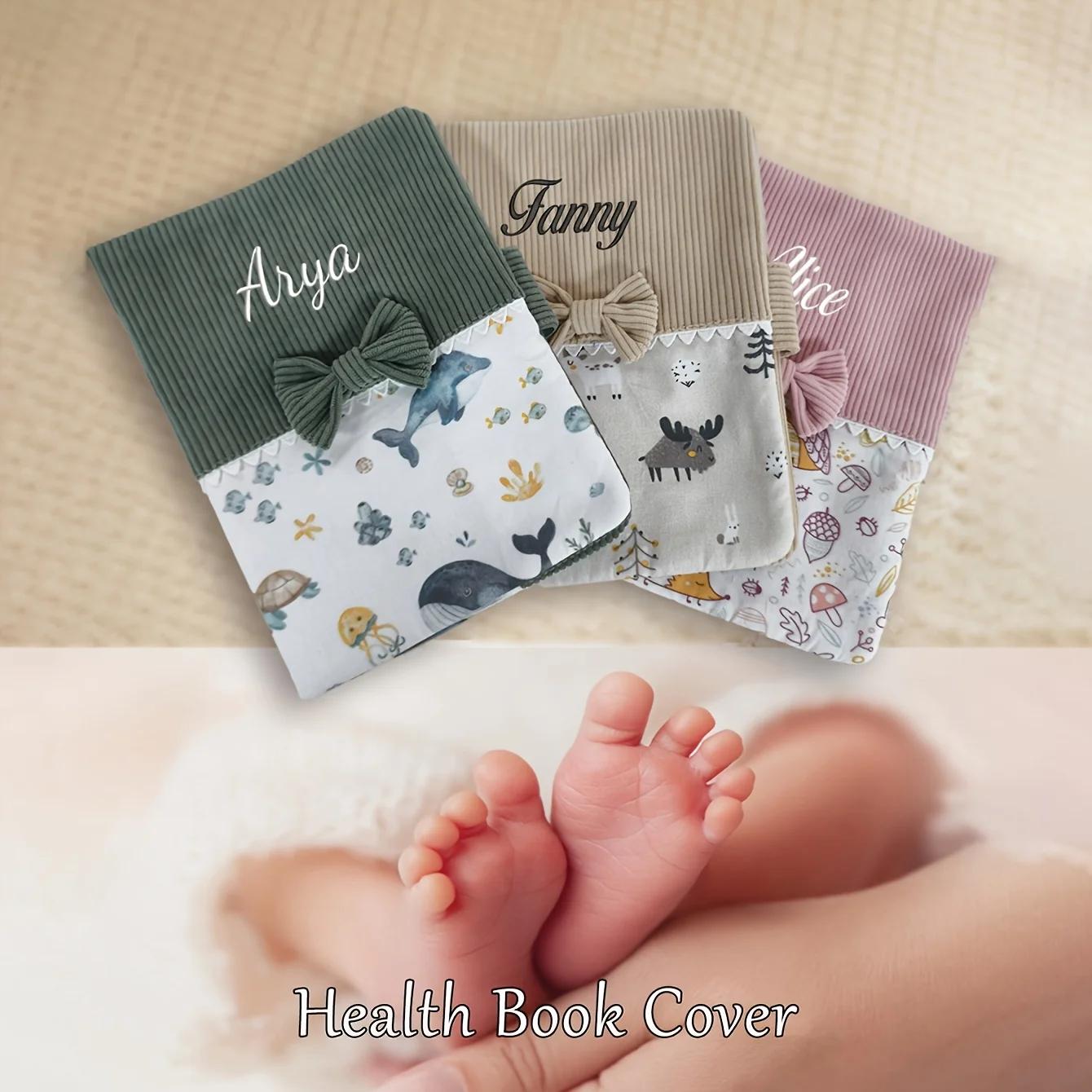 Couverture de manuel parental en velours côtelé brodée avec un nom personnalisé |   Motif mignon |  