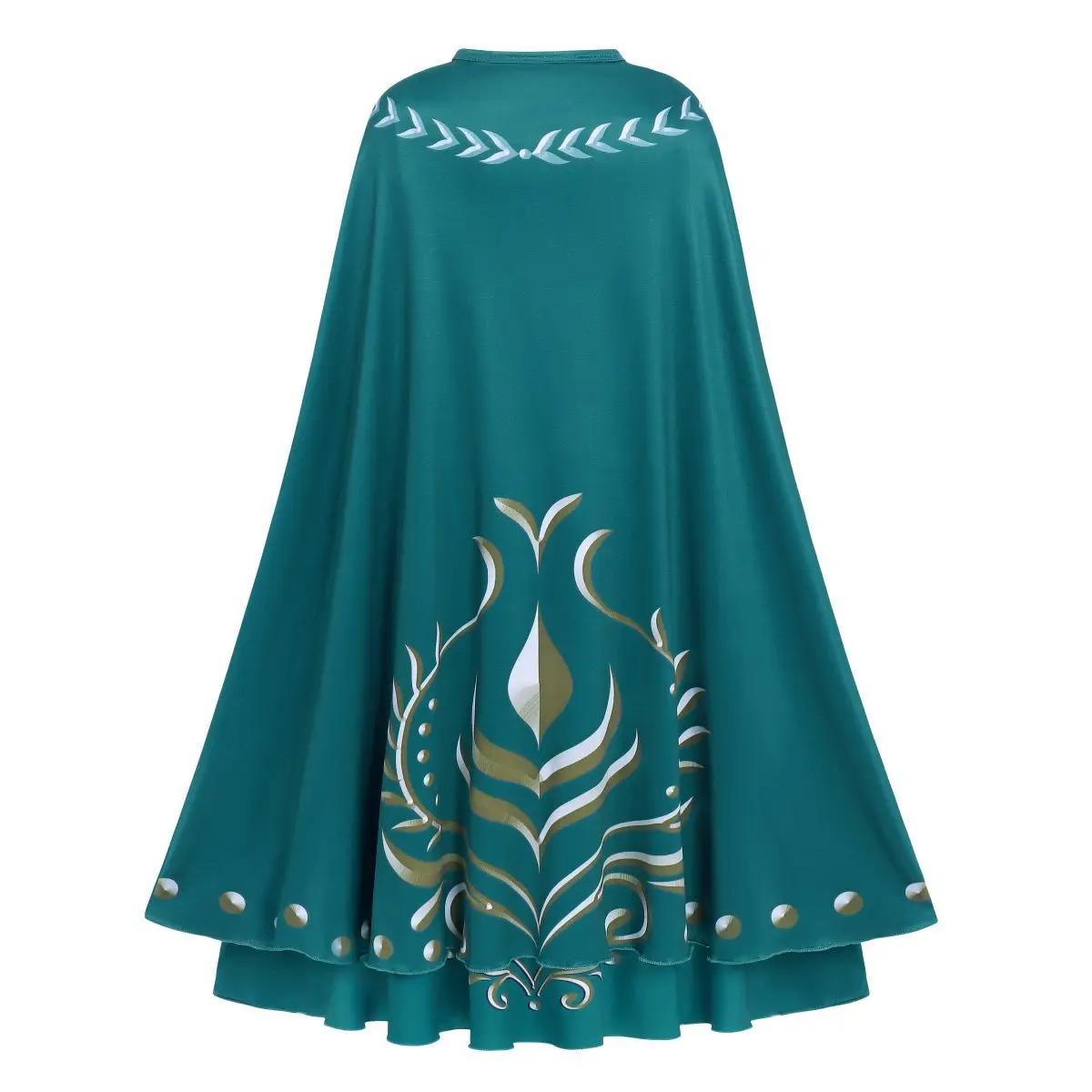 Costume de couronnement Anna Frozen pour enfants, robe de princesse verte avec cape, robe de cosplay