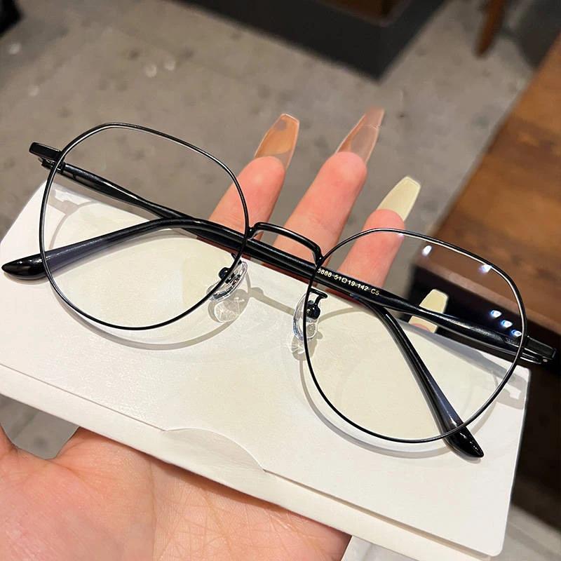 Lunettes claires femmes polygonales monture métallique lunettes 0 miroir plat lunettes pour filles A