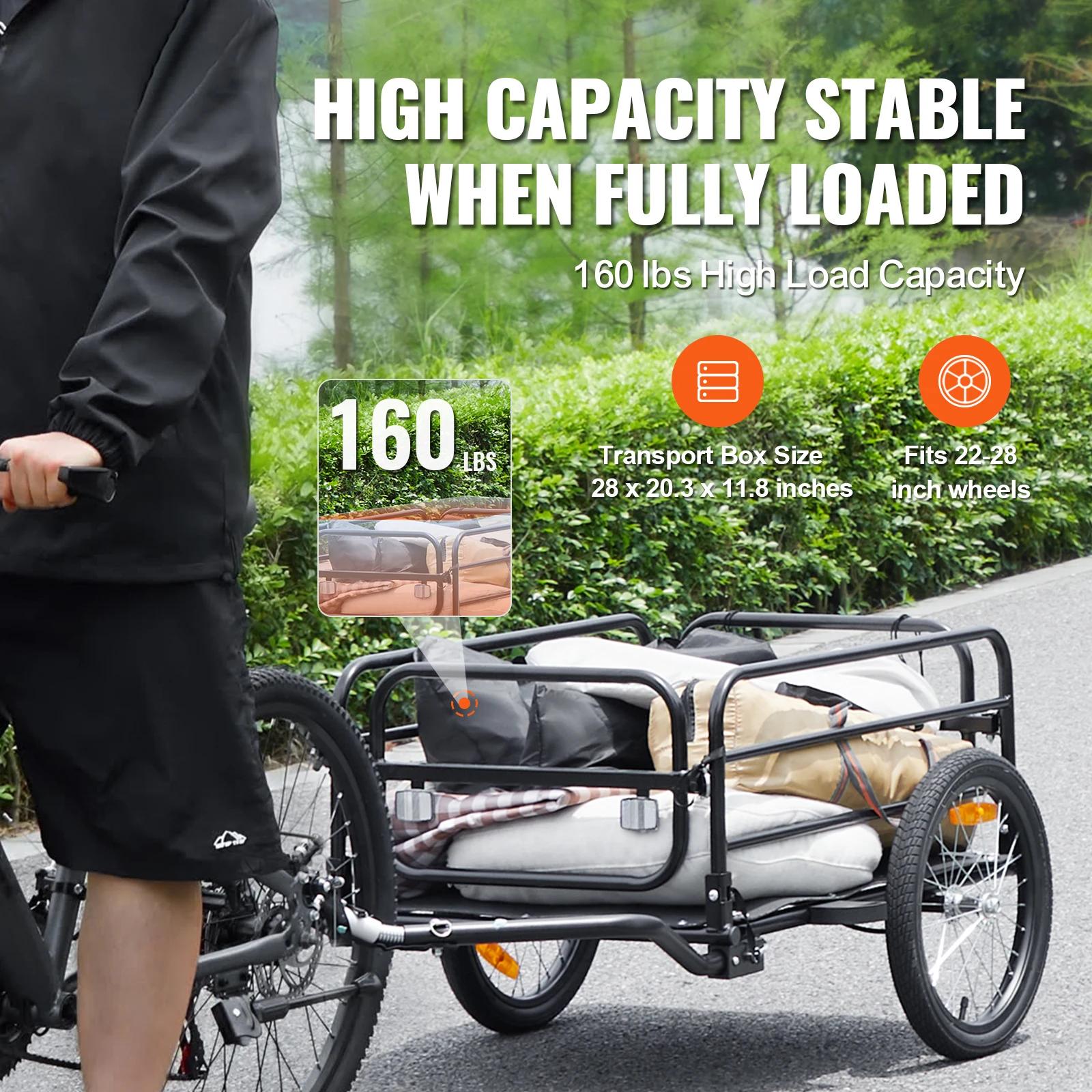 Remorque de vélo pliable SucceBuy 160 lbs avec roues 16" et réflecteurs pour vélos 22"-28" - Sécurité enfant