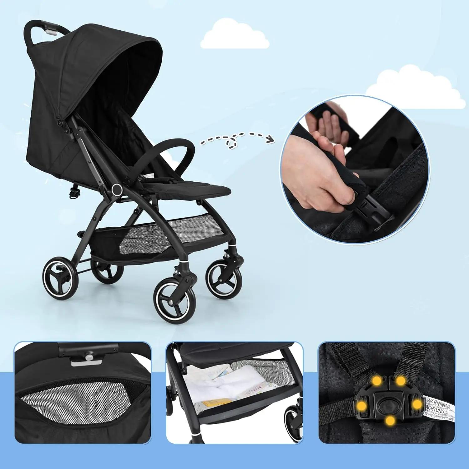 Poussette pliante à une main, Buggy de voyage léger avec dossier et capuche réglables, landau pour b