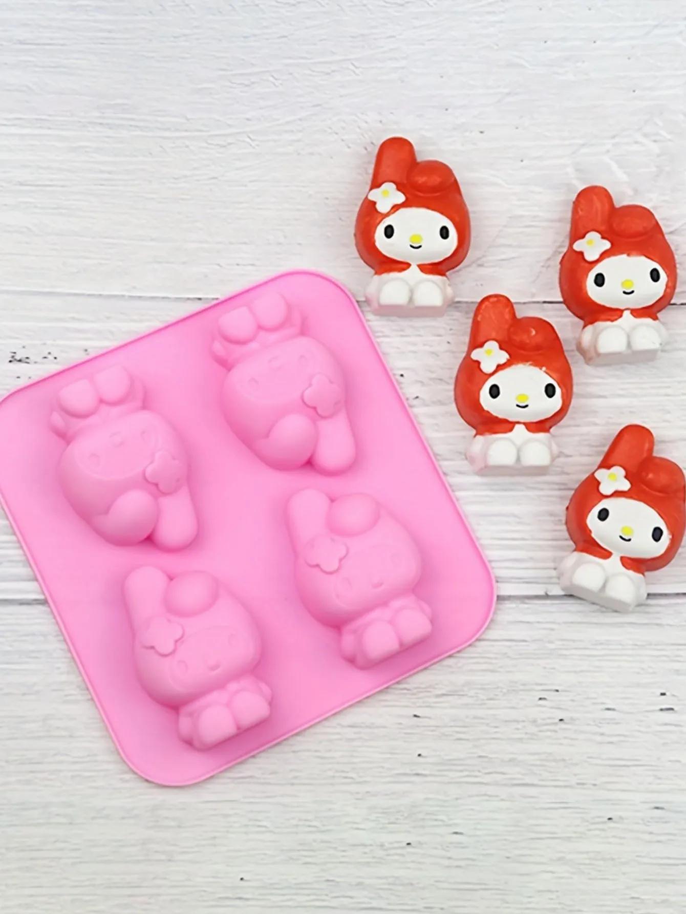 Moule de cuisson en silicone HelloKittys Kuromi Cinnamoroll, 4 cavités, qualité alimentaire, flexibl