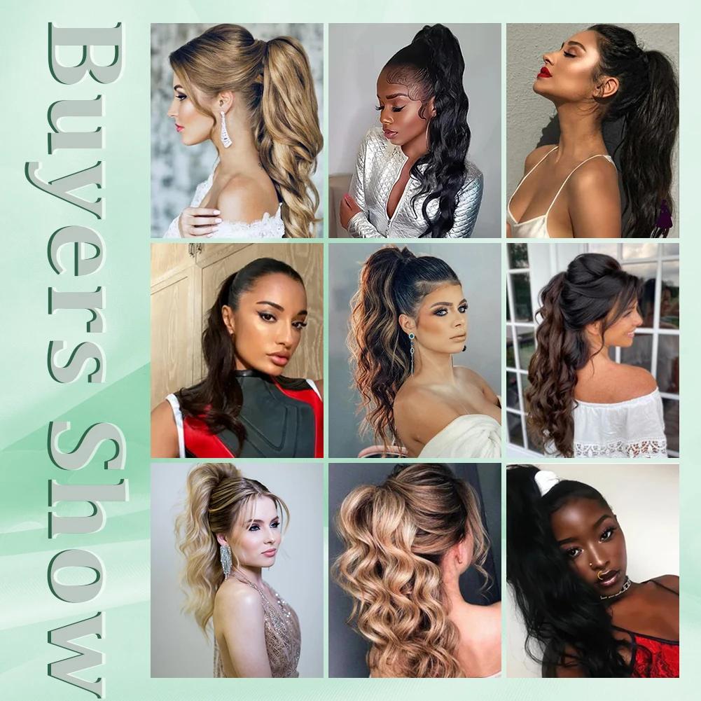 Extension de queue de cheval à pince, postiche synthétique bouclée et ondulée, postiche longue de 18