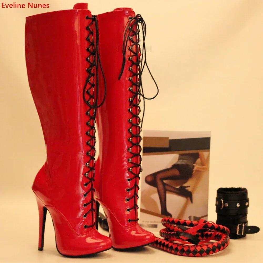 Bottes à lacets Red Queen pour femmes, sangle croisée, rond, Parker, 14 cm, Stiletto, sexy, haute qu
