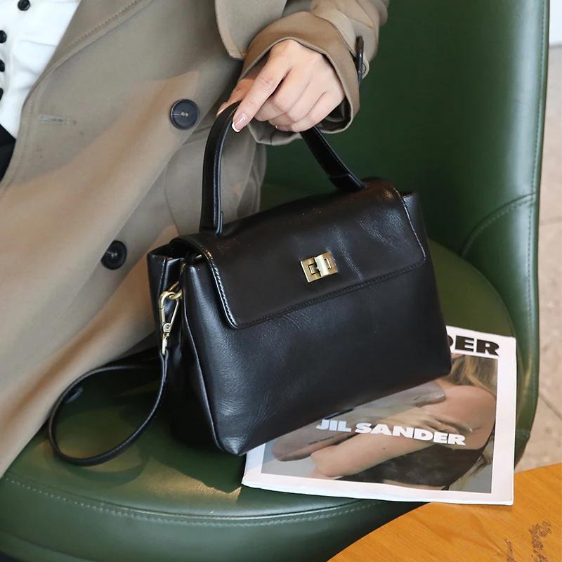 Sacs à main en cuir véritable pour femmes, marron vintage, sac à bandoulière à poignée supérieure, s