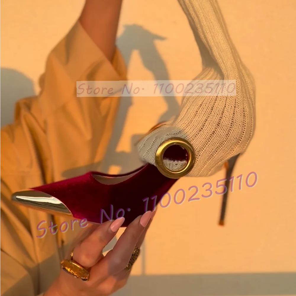 Escarpins à bout pointu en velours Fuchsia pour femmes, chaussures Sexy à talons aiguilles bicolores