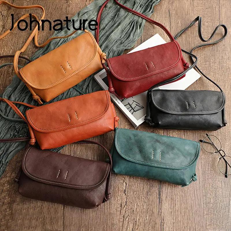 Sac à main pour femme en cuir de vache souple rétro fait à la main par Johnature, nouveau modèle 202
