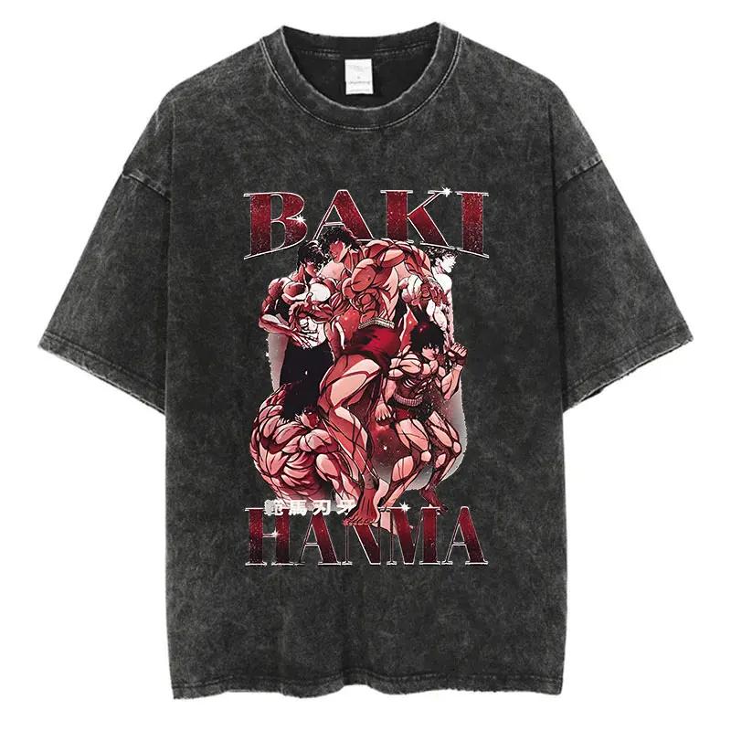 Anime Baki Haman t-shirts Harajuku Vintage 100% coton 2024 nouveau T-shirt lavé pour hommes Hip Hop 