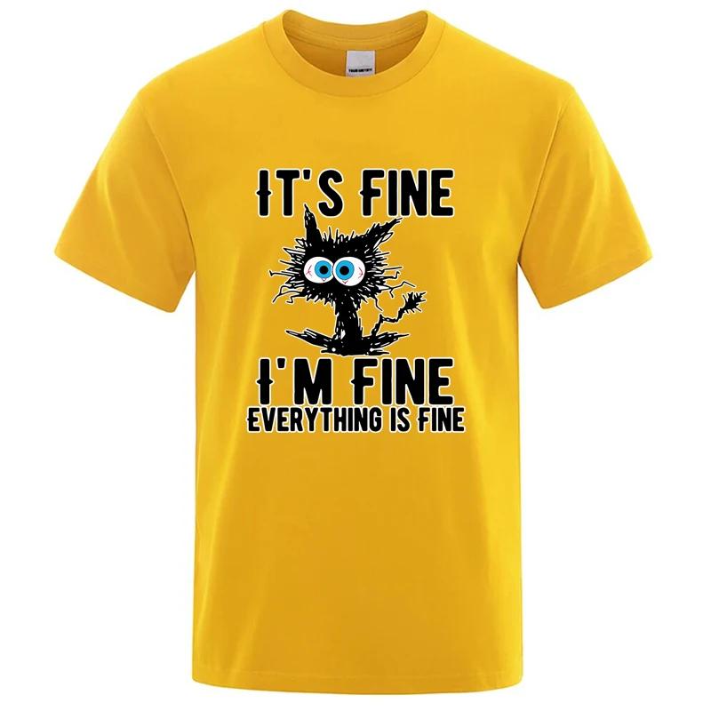 T-shirt homme haute qualité 100% coton drôle Cool chat imprimé T-shirt décontracté homme manches cou