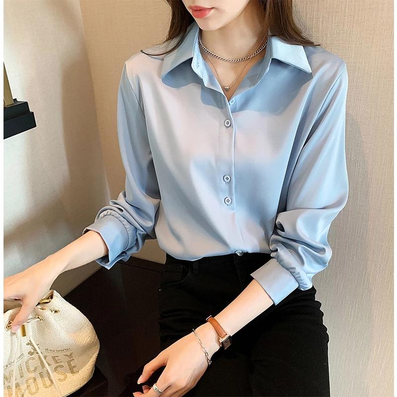 Printemps automne décontracté en mousseline de soie chemise femmes bureau dame chemises mode femme à