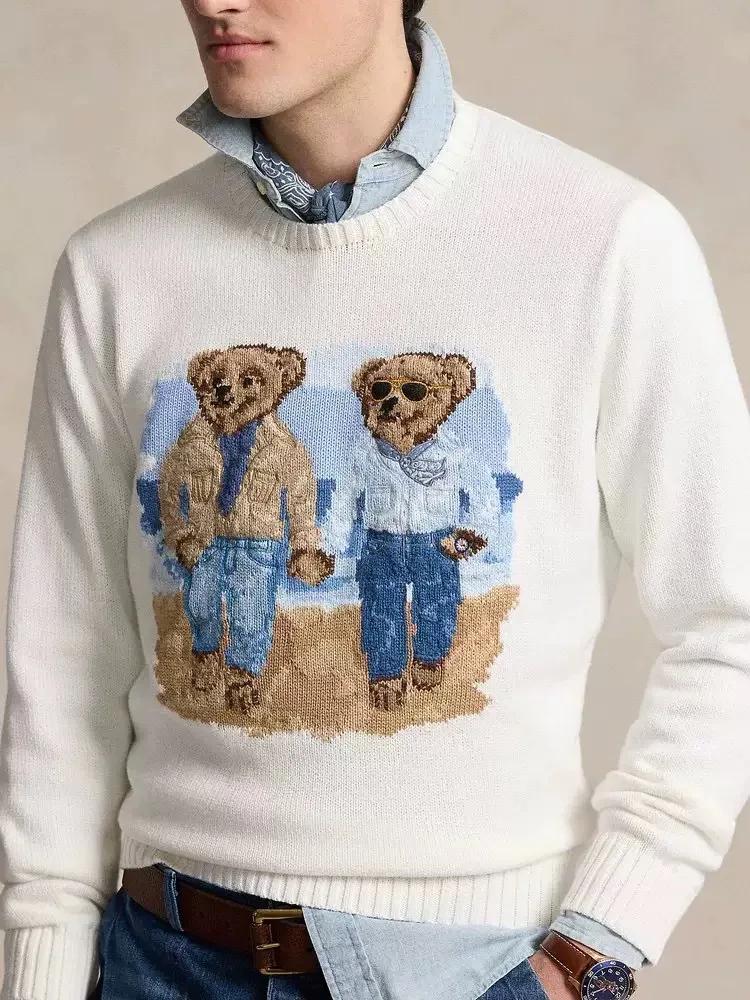 Hommes dessin animé Cowboy femmes automne et hiver pull de noël broderie ours à manches longues tric
