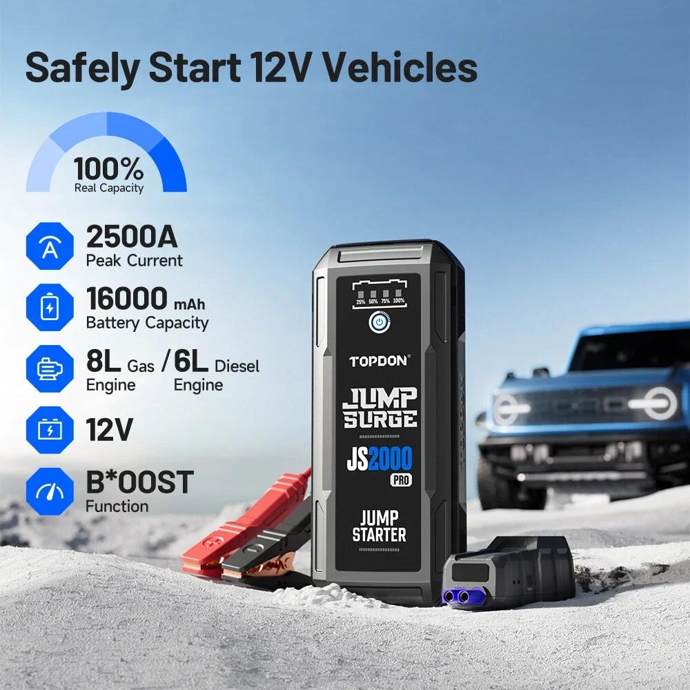 Topdon JS2000 pro/JS1500/JS1200pro 2500/1800/1200A démarreur de saut batterie externe 12V dispositif