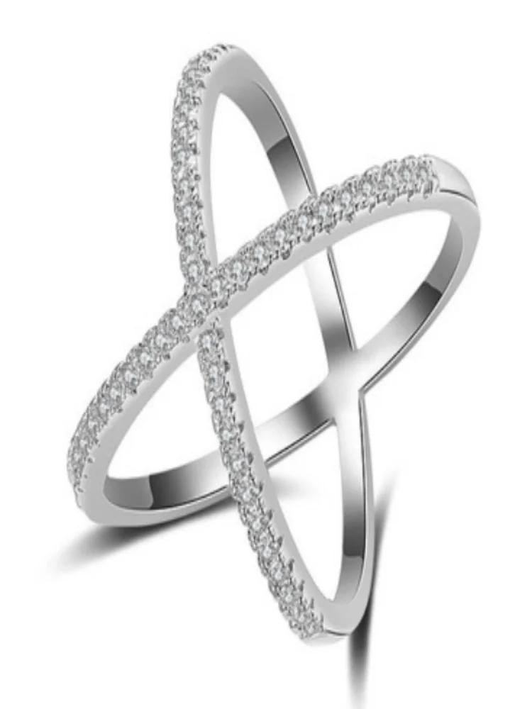Bague en argent Sterling 925 pour femmes, Simple, classique, magnifique, en forme de X, en Zircon, p