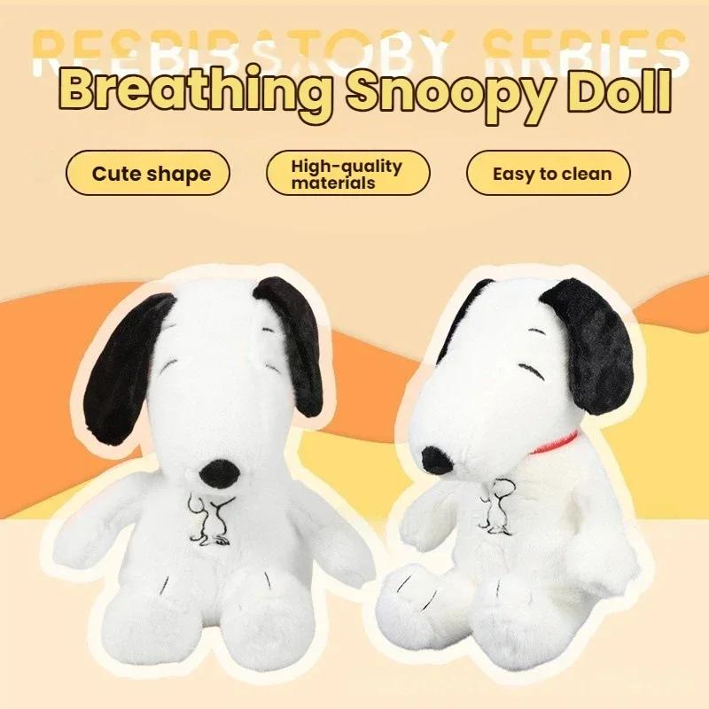 Nouveau bébé respiration apaisant Snoopy chien blanc en peluche poupée compagnon de couchage musique
