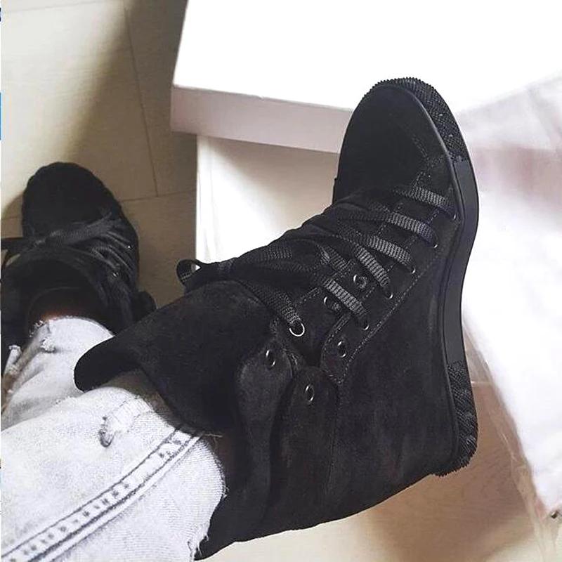 Chaussures décontractées en cuir suédé de vache noir argent femmes hauteur augmentant à lacets dames