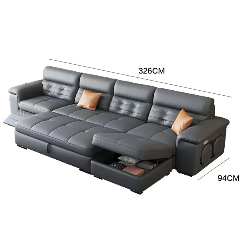 MINGDIBAO Canapé-lit sectionnel avec rangement, canapé inclinable en cuir véritable, canapé-lit conv