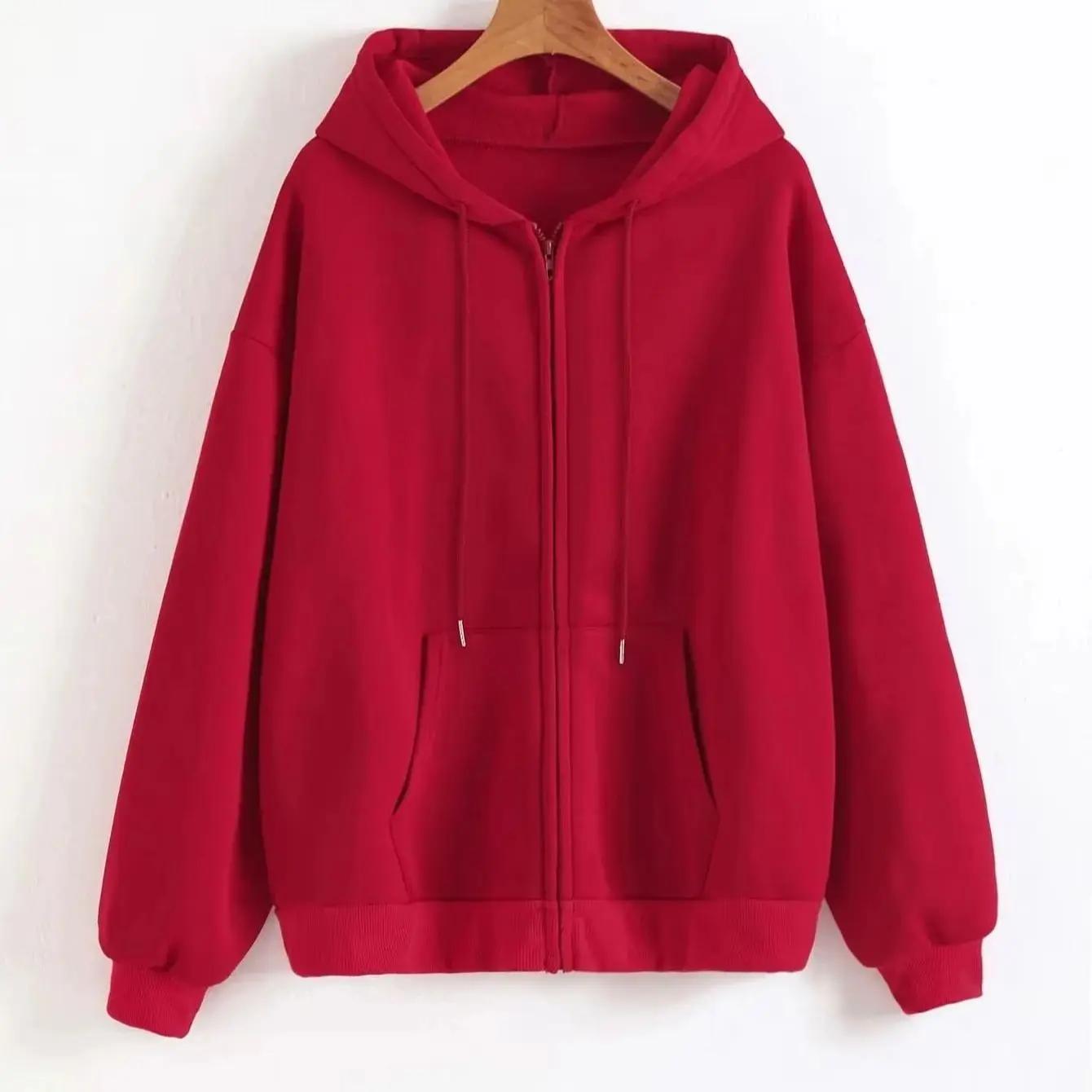 Surdimensionné sweat à capuche pour femme décontracté solide fermeture éclair sweat à capuche Haraju