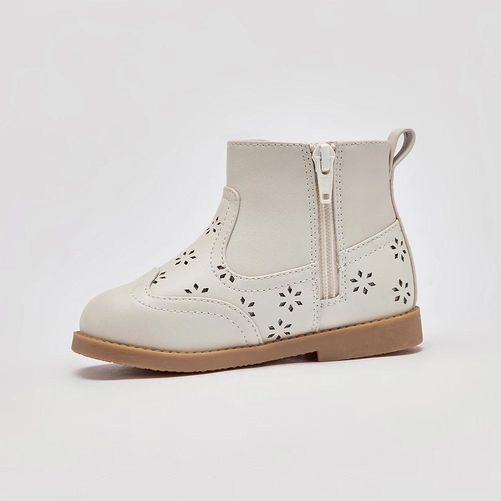 Dave Bella bottes courtes en cuir pour enfants hiver filles anti-dérapant chaussures en peluche mode