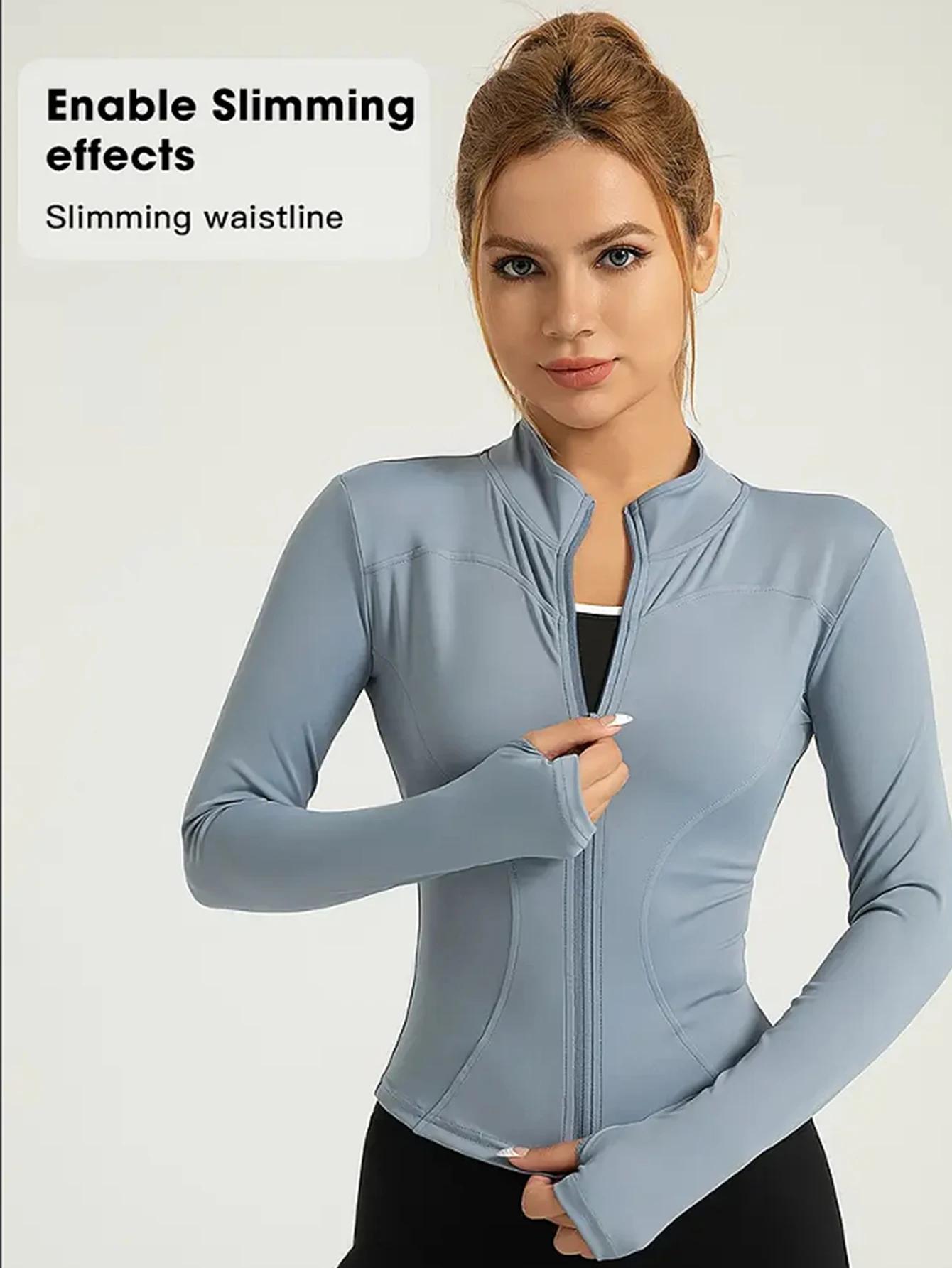 Vêtements de fitness à manches longues pour femmes, veste de sport amincissante à col montant pour c