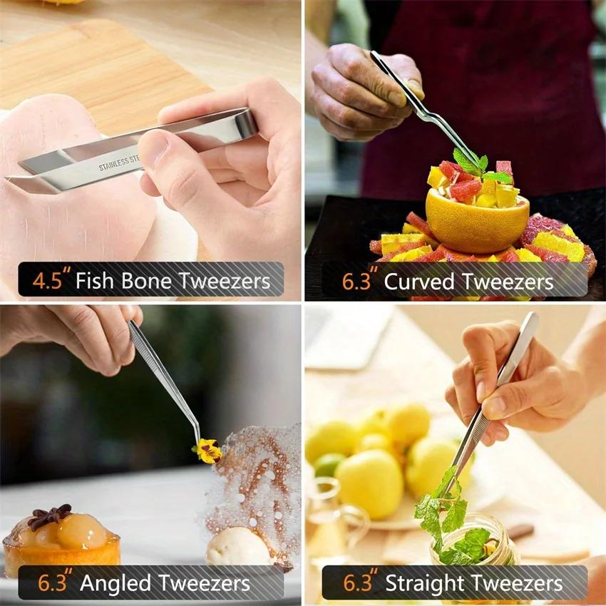 Ensemble de pincettes de cuisine en acier inoxydable, pincettes de Chef professionnelles, pincettes 