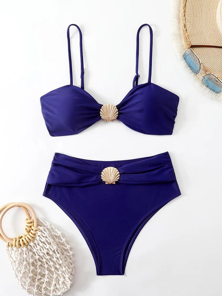 Bikini taille haute pour femmes, maillot de bain deux pièces, bandeau, vêtements de bain pour femmes