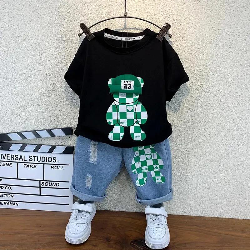 Ensemble de vêtements d'été pour bébés garçons, T-shirt ours + pantalon court, ensemble 2 pièces pou