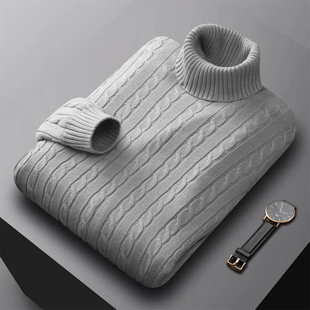 Pull Jacquard à col roulé pour hommes, pull décontracté, haute élasticité, vêtements de survêtement 