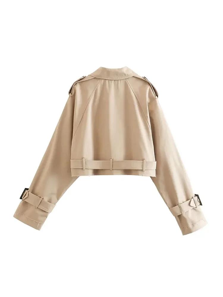 Trench court avec ceinture pour femme, veste de printemps, Vintage, Streetwear, Double boutonnage, m