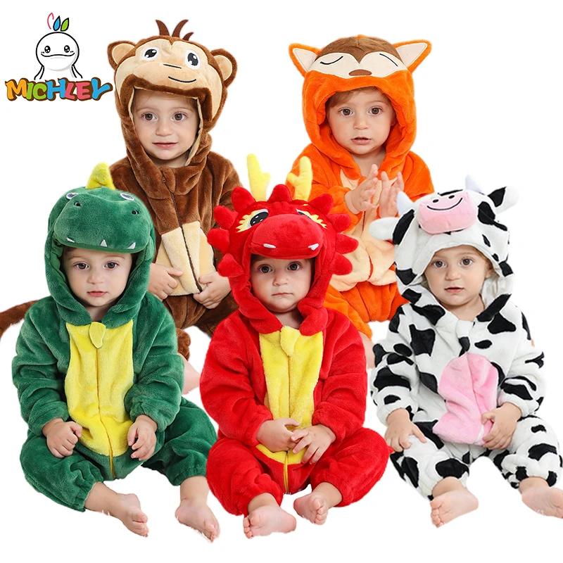 MICHLEY carnaval dinosaure bébé barboteuses hiver flanelle enfant en bas âge vêtements pour bébés à 