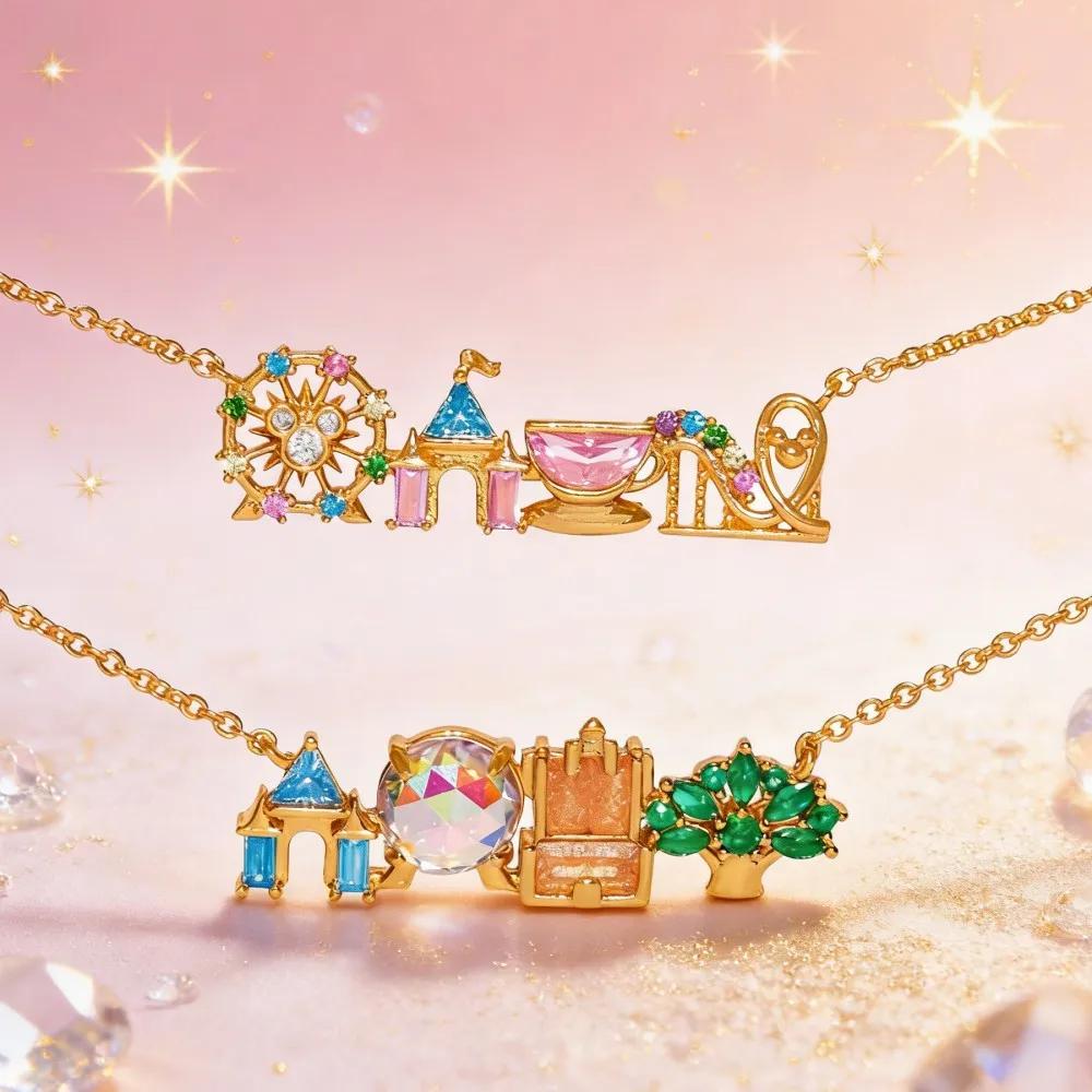 Collier Pendentif Parc d'Attractions Incrusté de Zircons Colorés Exquis, Design Mignon et Doux, Bijo