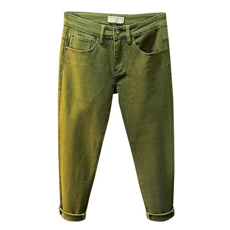 Jean vert rétro haut de gamme pour homme, coupe slim, pantalon long, denim décontracté, extensible, 
