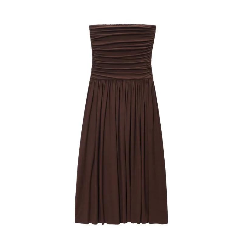 ETJ 2025 nouvelle robe femme élégante sexy épaules dénudées mode plis détails minceur robe sans bret