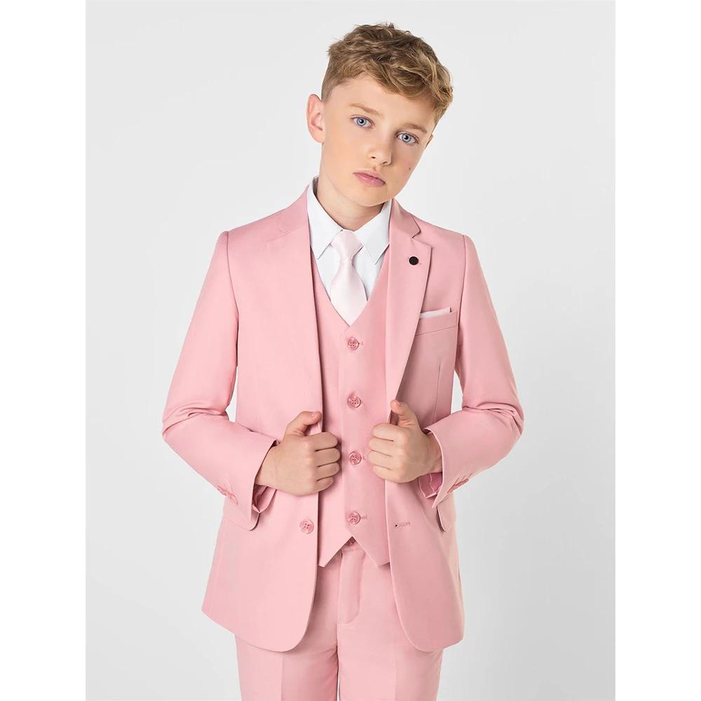 Ensembles roses pour enfants, 3 pièces, élégant, revers cranté, simple boutonnage, costume formel dé