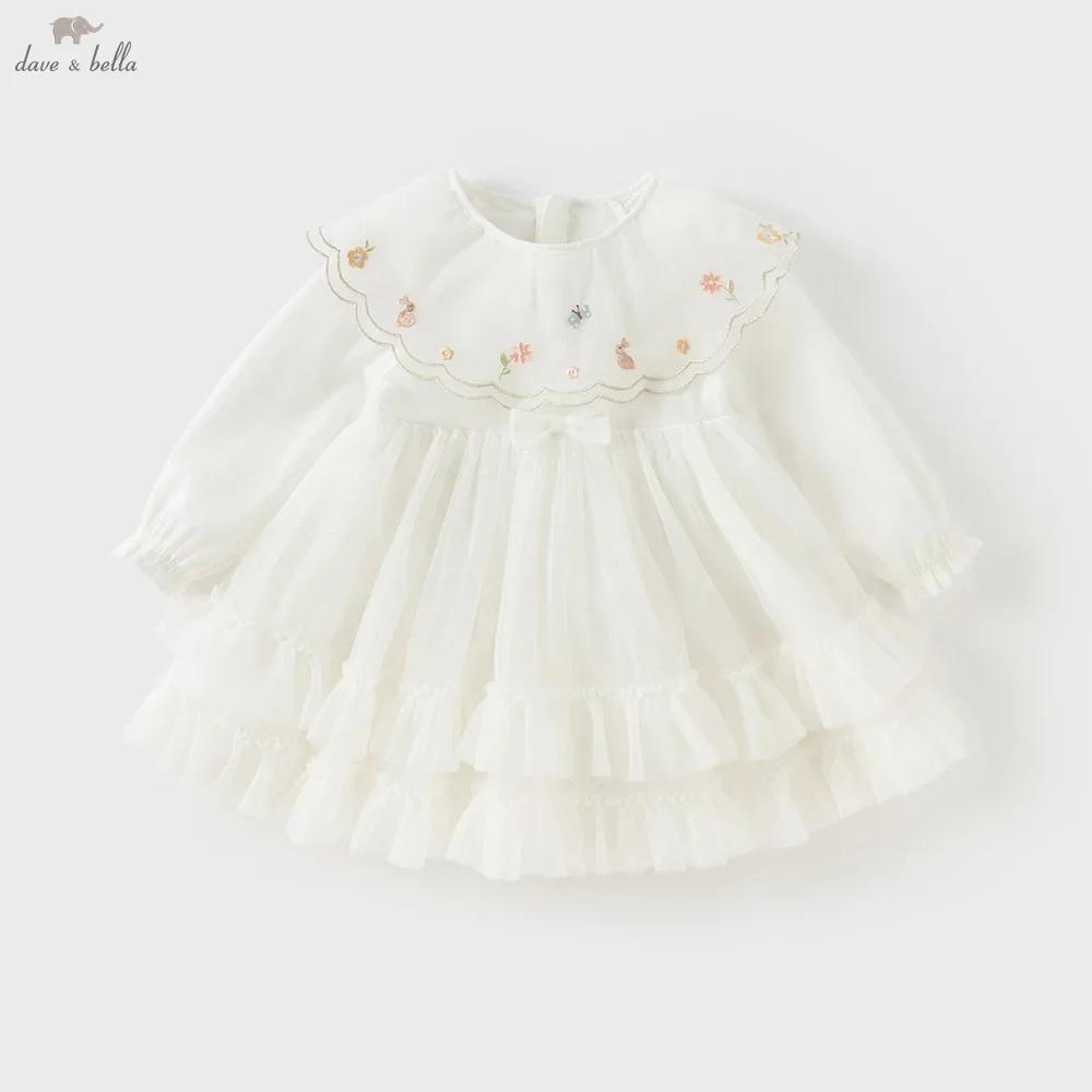Dave Bella – robe de princesse pour petites filles, automne, manches longues, maille blanche, douce,