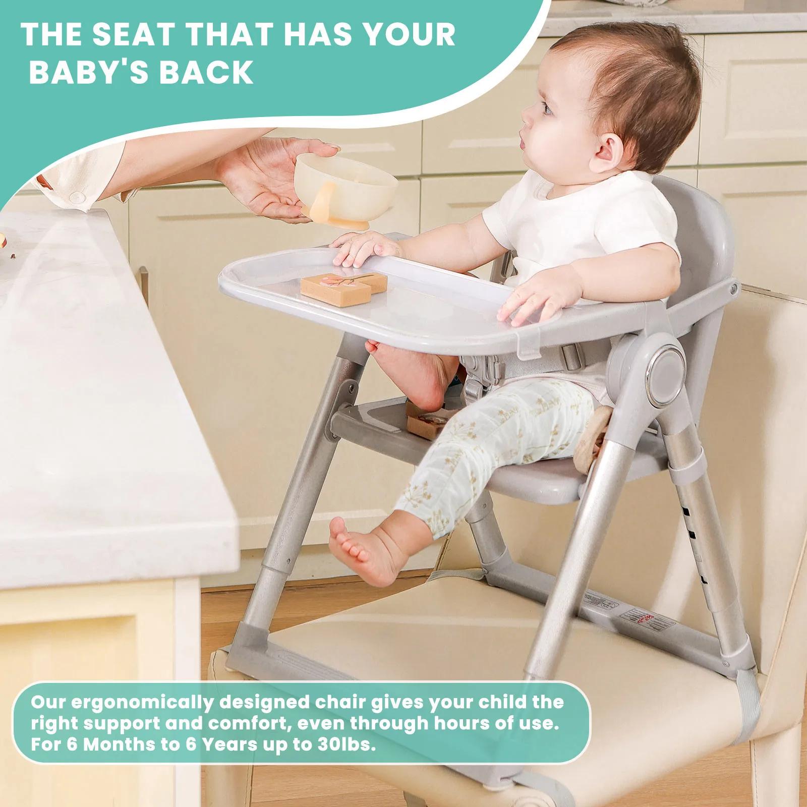 Salle à manger avec siège rehausseur portable 3 en 1, chaise haute pliable et réglable avec assiette