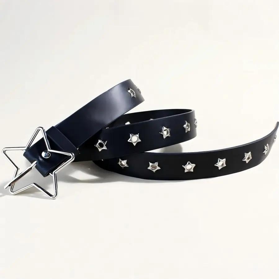 Ceinture décorative à boucle étoile de style punk avec plusieurs trous, petits yeux en forme d'étoil