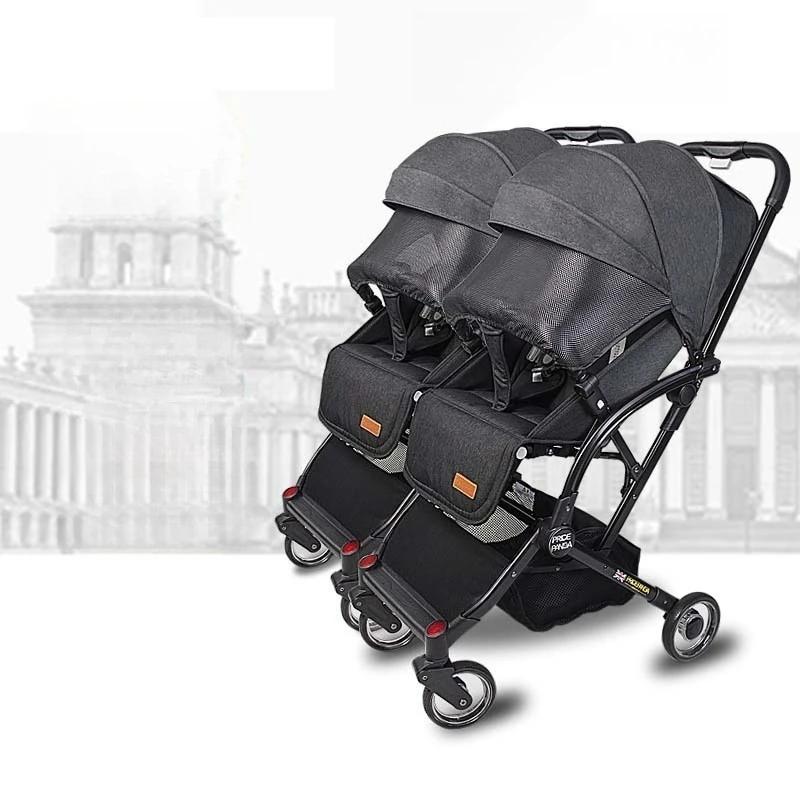 Nouveau-né Double bébé poussette léger pliable détachable assis et couché haute vue bébé Double pous