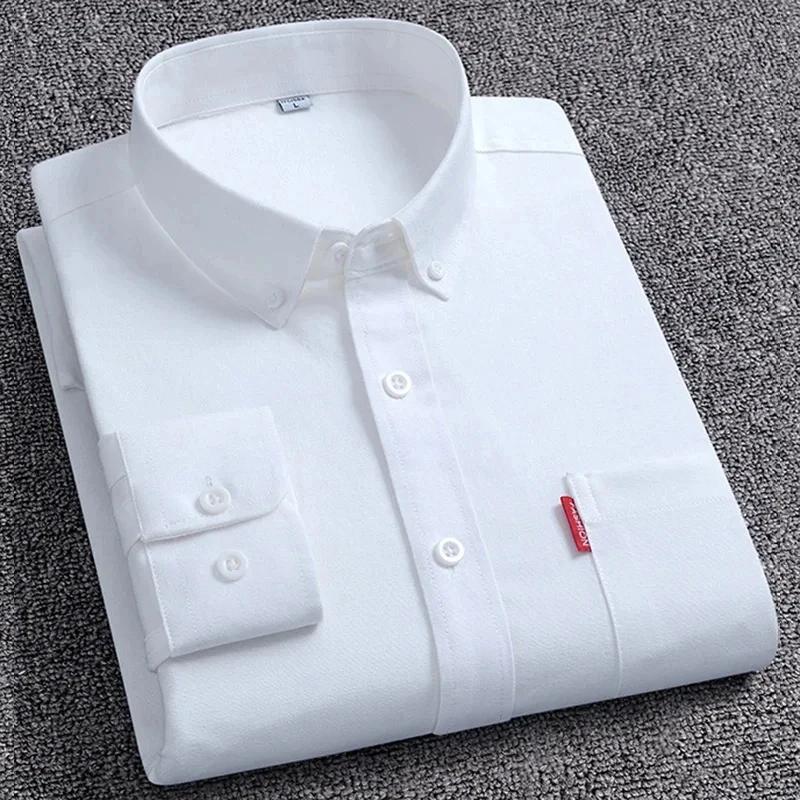 Chemises Oxford à manches longues pour hommes, 5XL, 100% coton, couleur unie, col rabattu, coupe rég