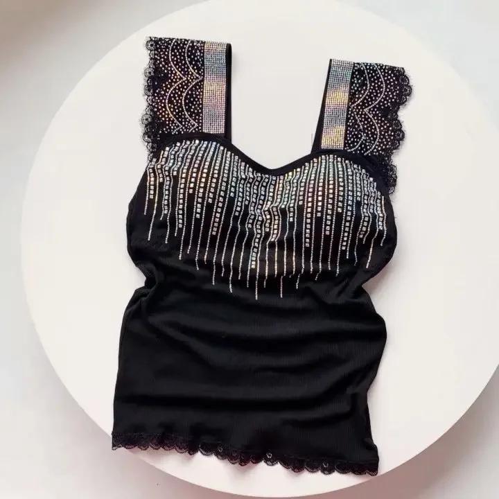 Débardeur rembourré sans manches pour femme, bling-bling, pierres précieuses, bling-bling, top sexy