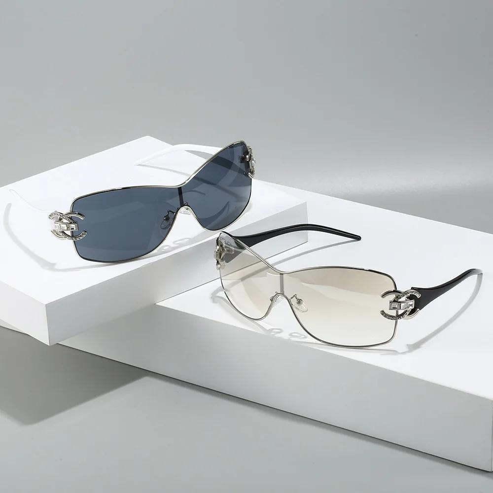 Lunettes de soleil de luxe surdimensionnées en diamant, une pièce, Punk, Vintage, pour femmes et hom