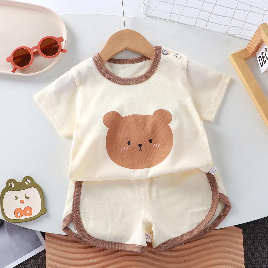 Ensemble d'été décontracté en coton pour enfants, vêtements pour bébés filles et garçons, T-shirt + 