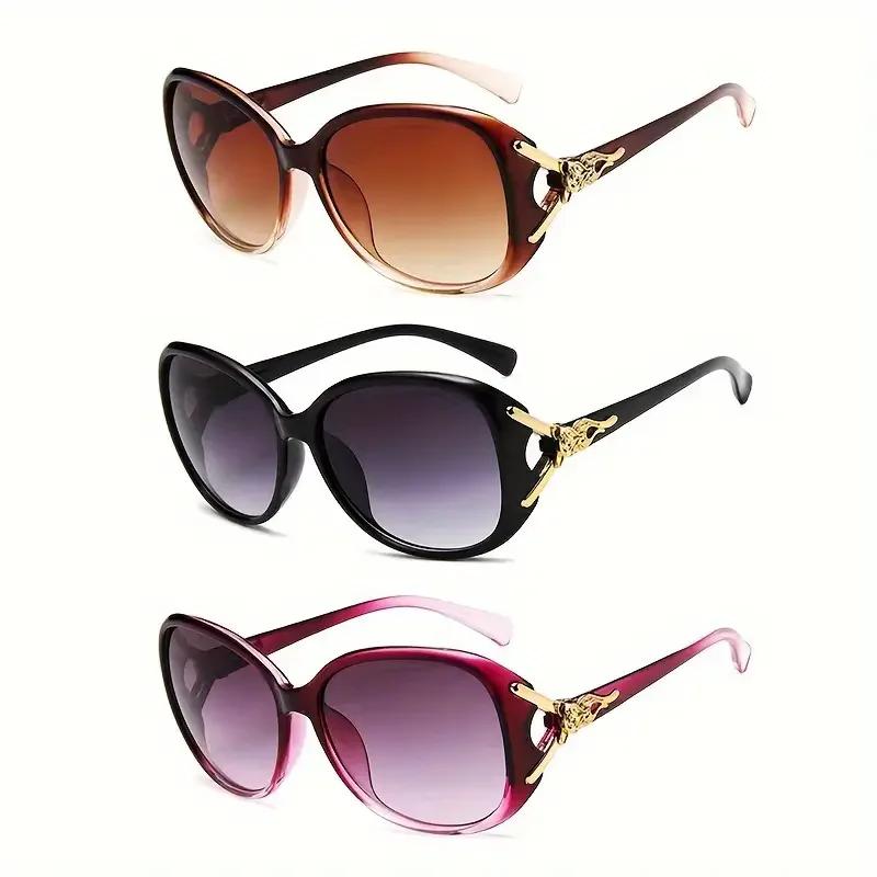 Lunettes de soleil en plastique pour femmes, 3 pièces, à la mode, grand cadre nickel é, UV400